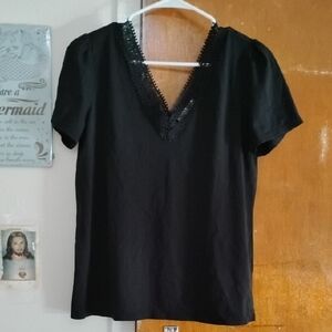 GiGi New York Black Lace V-Neck Tee